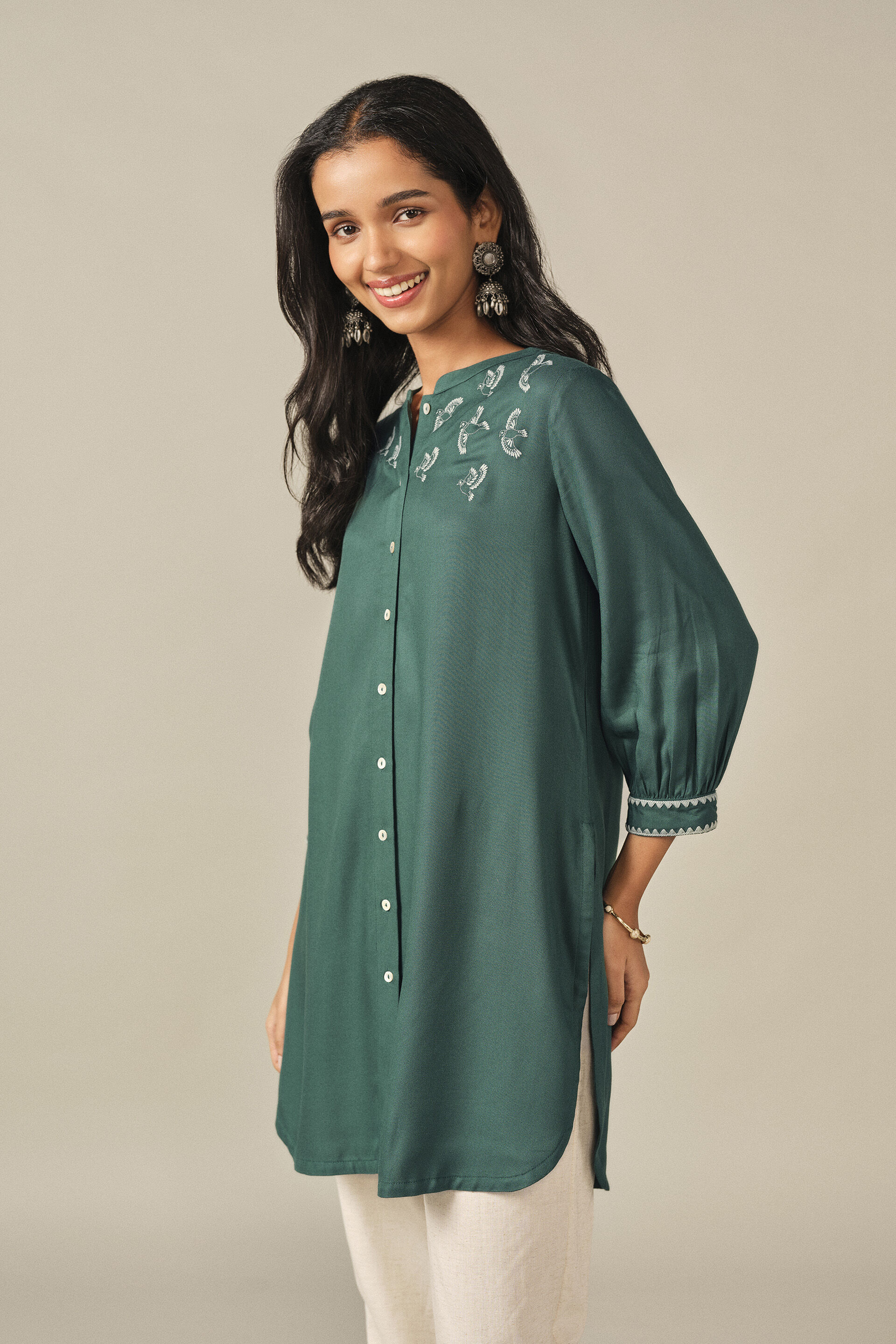 Embroidered Tunic in Teal, Teal, image 4